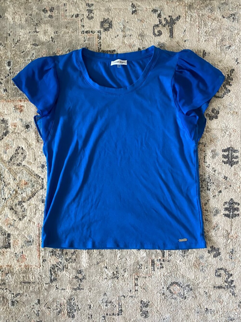 Calvin Klein royal blue flutter sleeve blouse